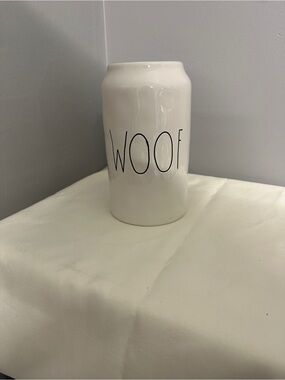 Rae Dunn Ceramic 'WOOF' Canister - White **NO LID**